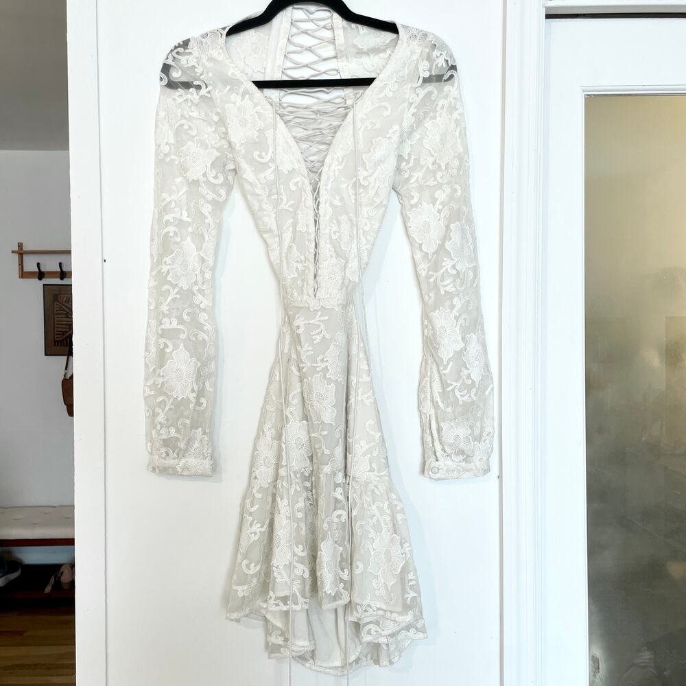For Love & Lemons Jolene Lace Up Dress White And Bridal Shower Bachelorette sz S - Picture 2 of 15